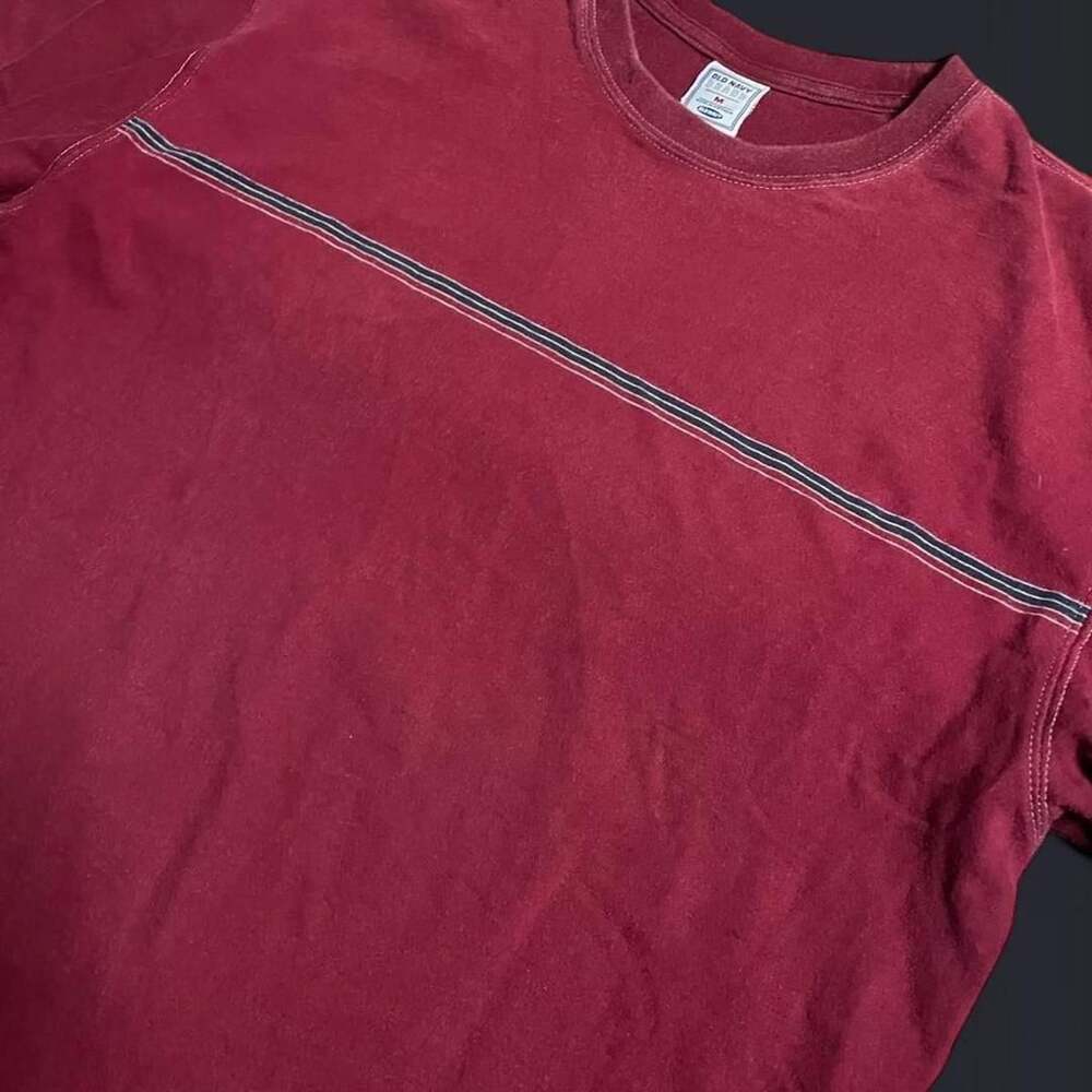 Vintage Striped Skater Tee Shirt Mens Medium Faded Burgundy Red Y2K